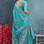 Sky blue color digital flower printed linen cotton saree with blouse