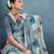 Light blue color digital peacock printed linen cotton saree with blouse