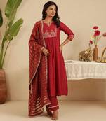 Maroon hand woven chanderi kurta set