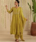 Mehendi green hand woven chanderi kurta set