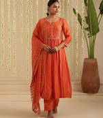 Orange hand woven chanderi kurta set