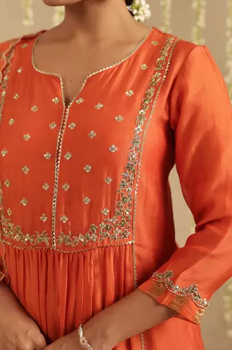 Orange hand woven chanderi kurta set