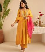 Mustard hand woven chanderi kurta set