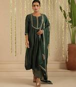 Green hand woven chanderi kurta set