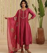 Magenta hand woven chanderi kurta set