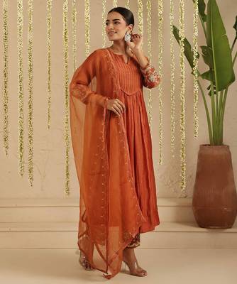 Rust hand woven chanderi kurta set 2