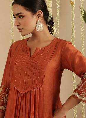 Rust hand woven chanderi kurta set 3