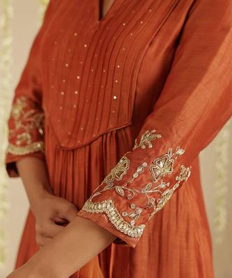 Rust hand woven chanderi kurta set 4