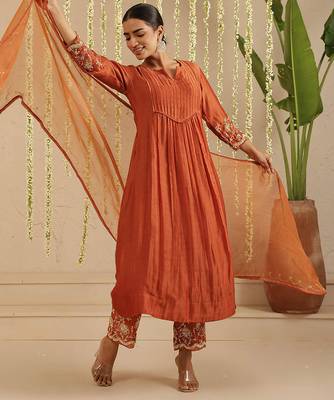 Rust hand woven chanderi kurta set 5