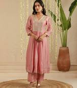 Pink hand woven chanderi kurta set