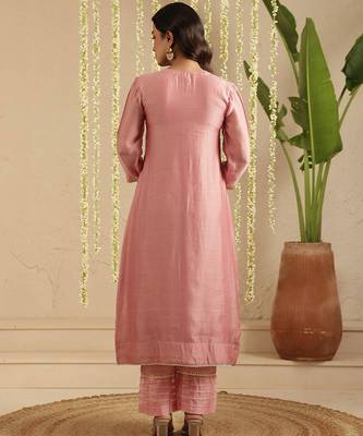 Pink hand woven chanderi kurta set 3