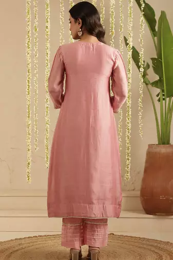 Pink hand woven chanderi kurta set