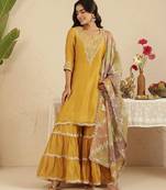 Mustard hand woven chanderi kurta set