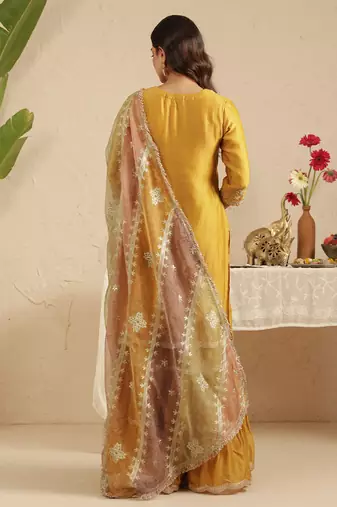 Mustard hand woven chanderi kurta set