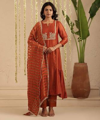Rust hand woven chanderi kurta set 1