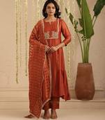 Rust hand woven chanderi kurta set