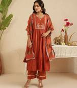 Rust hand woven chanderi kurta set