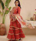 Crimson hand woven chanderi kurta set