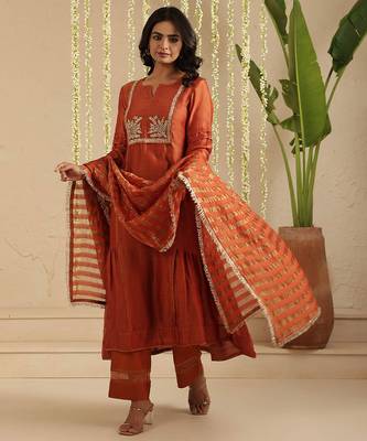 Rust hand woven chanderi kurta set 2