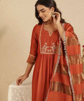 Rust hand woven chanderi kurta set 3