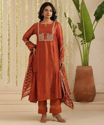 Rust hand woven chanderi kurta set 3