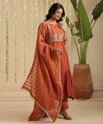 Rust hand woven chanderi kurta set 4