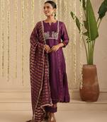 Purple hand woven chanderi kurta set