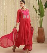 Red hand woven chanderi kurta set