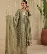Green hand woven chanderi kurta set