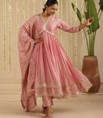 Pink hand woven chanderi kurta set