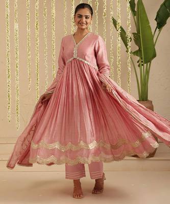 Pink hand woven chanderi kurta set 2