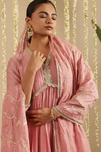 Pink hand woven chanderi kurta set