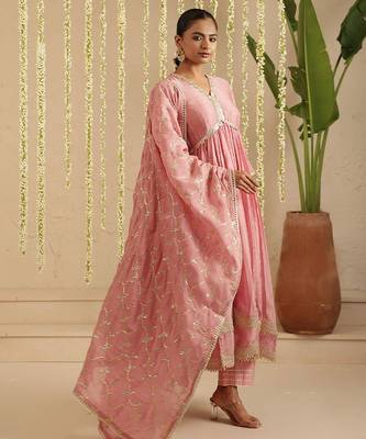 Pink hand woven chanderi kurta set 5
