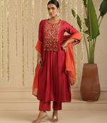 Maroon hand woven chanderi kurta set