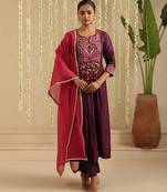 Purple hand woven chanderi kurta set