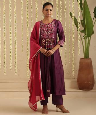 Purple hand woven chanderi kurta set 2
