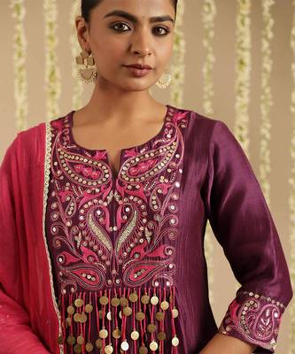 Purple hand woven chanderi kurta set 3
