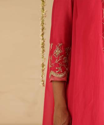 Hot pink hand woven chanderi kurta set 4