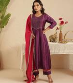 Purple hand woven chanderi kurta set