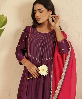 Purple hand woven chanderi kurta set 2