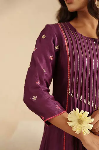 Purple hand woven chanderi kurta set