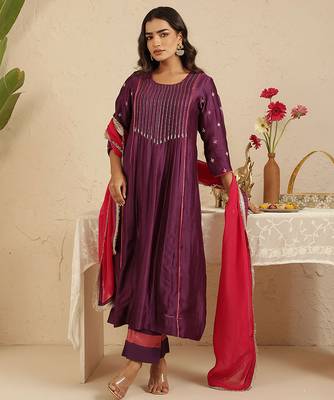 Purple hand woven chanderi kurta set 5