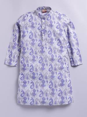 Cotton full sleeves all over printed kurta - Purple 1