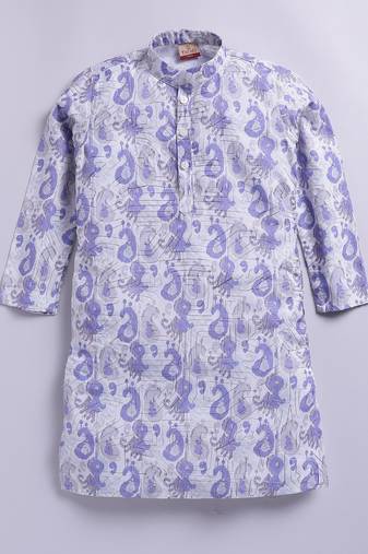 Cotton knit full sleeves all over printed kurta - Purple