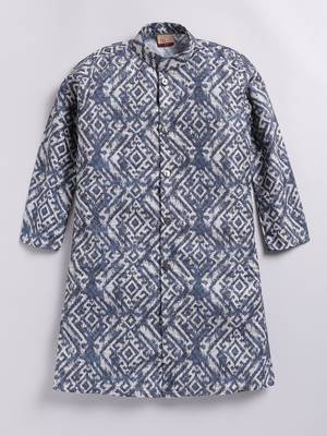 Cotton knit full sleeves all over printed kurta - blue 1