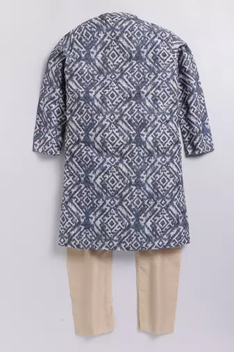 Cotton knit full sleeves all over printed kurta - blue