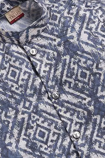 Cotton knit full sleeves all over printed kurta - blue