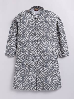 Cotton knit full sleeves all over printed kurta - grey 1