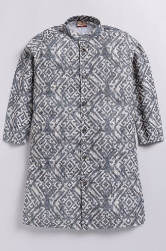Cotton knit full sleeves all over printed kurta - grey