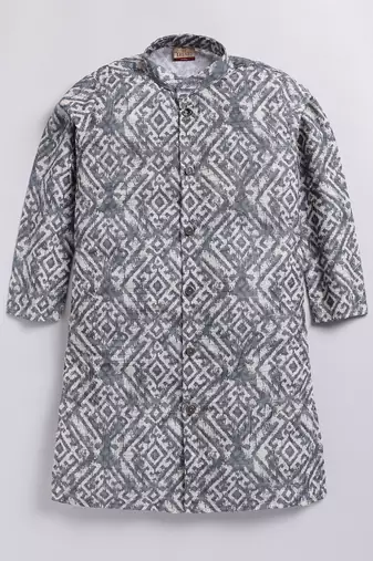Cotton knit full sleeves all over printed kurta - grey